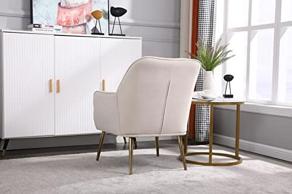 Beige Velvet Tufted Accent Chair with Golden Legs O382