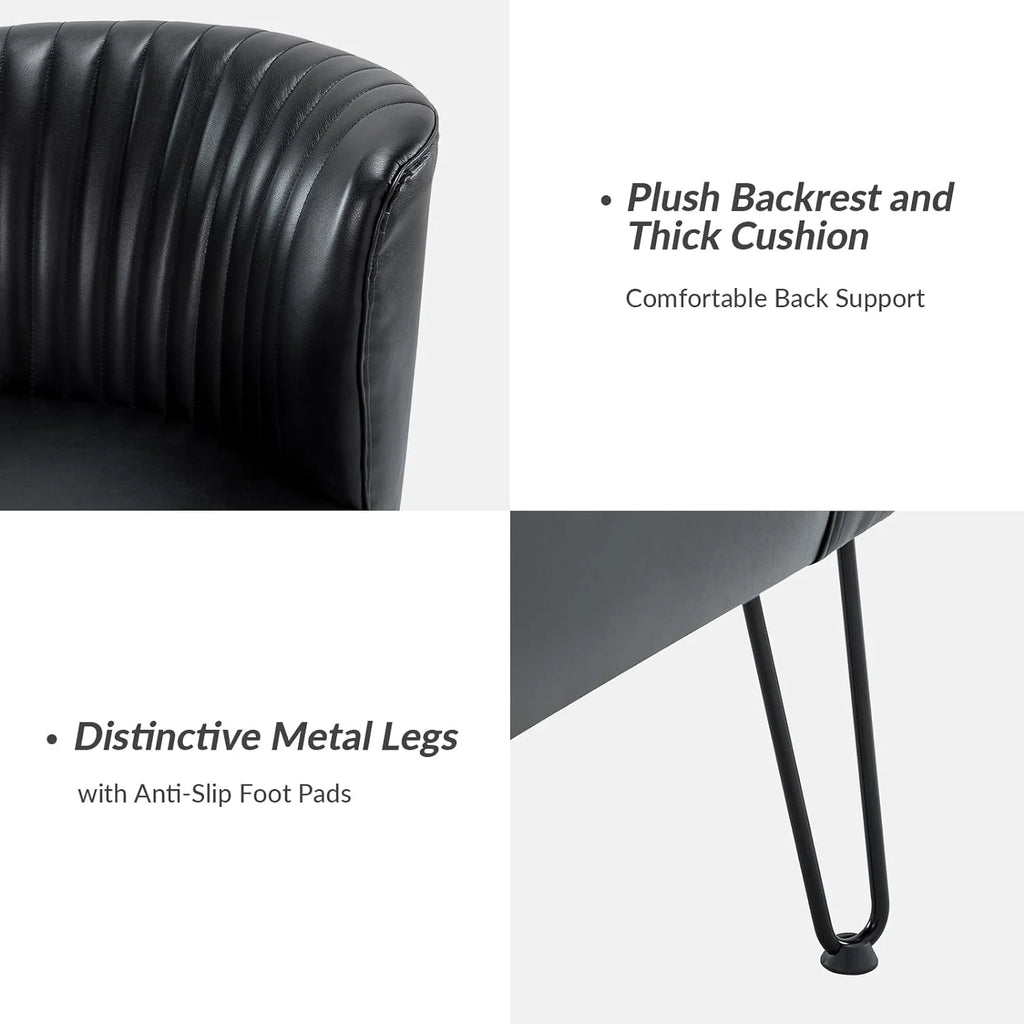 Faux Leather Accent Chairs Set Of 2 With Metal Base, Black H7545