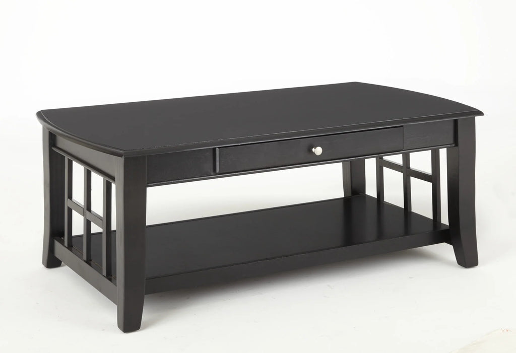 Black Rectangle Coffee Table with Storage and Shelf U581