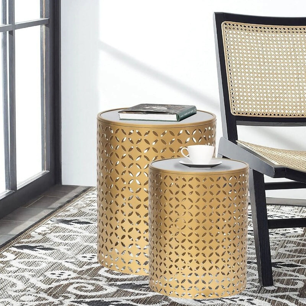 Metal End Tables Set of 2 Gold Nesting Side Coffee Table M139307