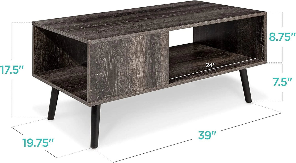 Mid-Century Modern Wooden Coffee Table with Open Storage Shelf B548373