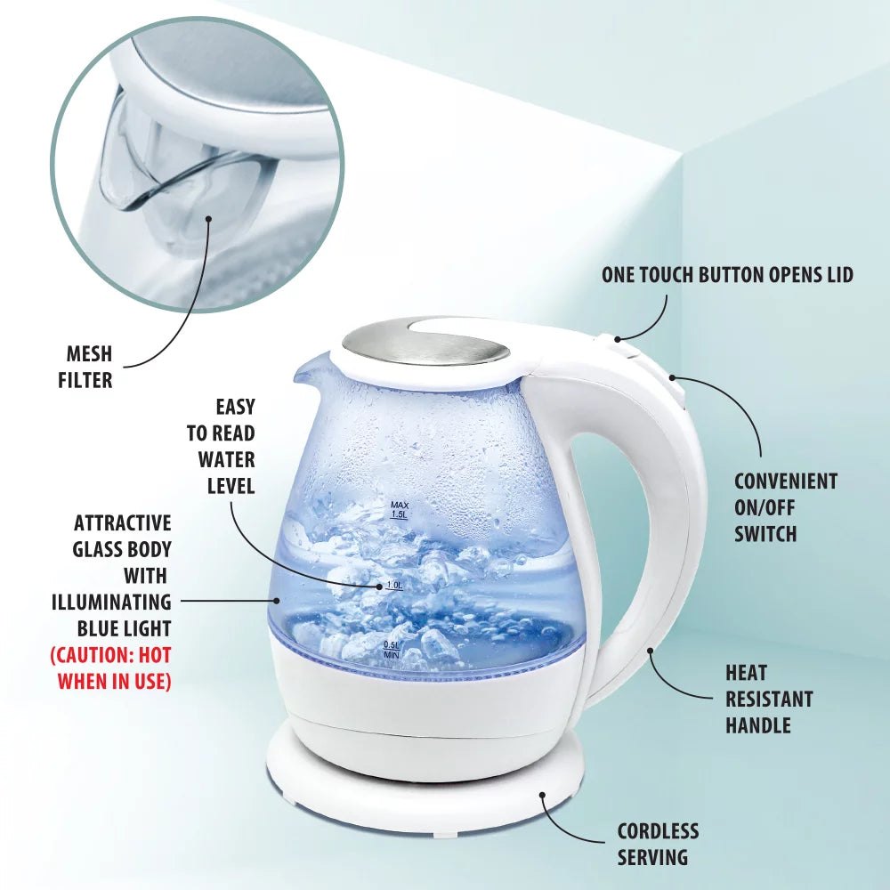 Glass Electric Tea Kettle 1.5 Liter White Z6537