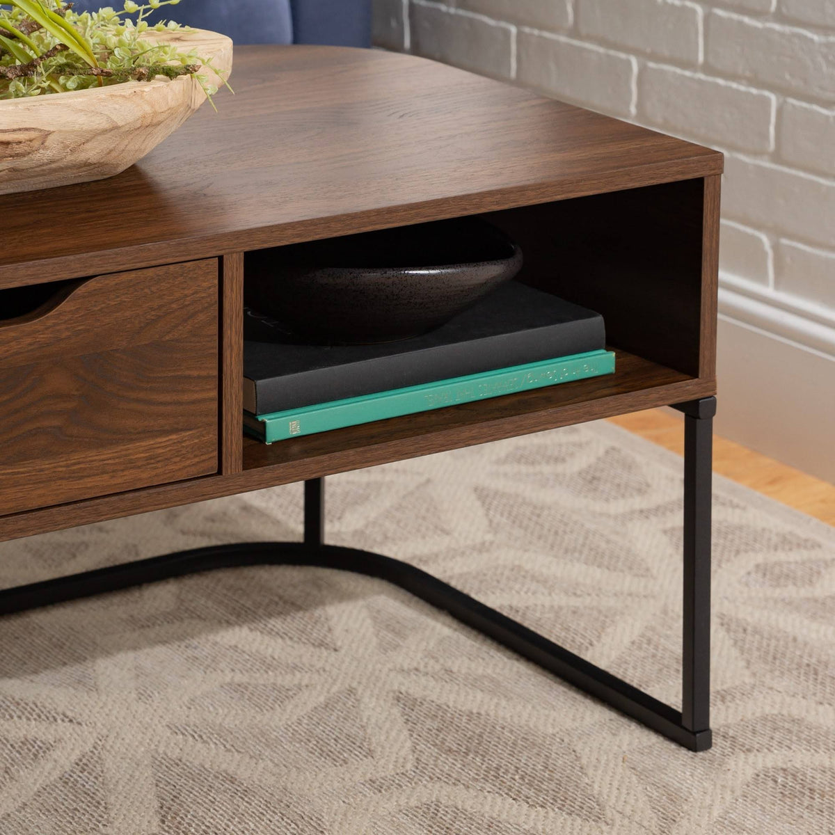 1-Drawer Curved Coffee Table Dark Walnut G58241