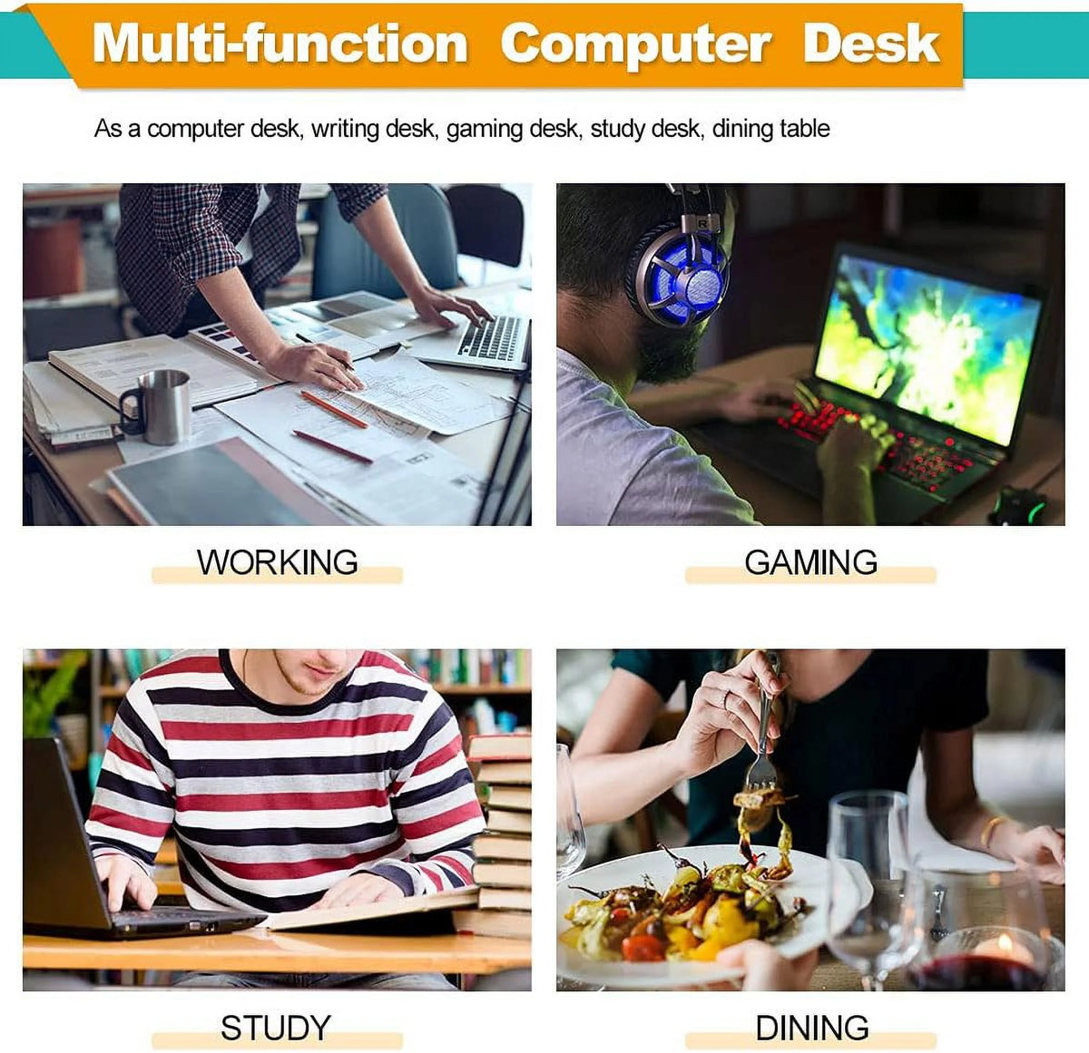 40 inch Computer Desk Wood Top Metal Frame Workstation S3209