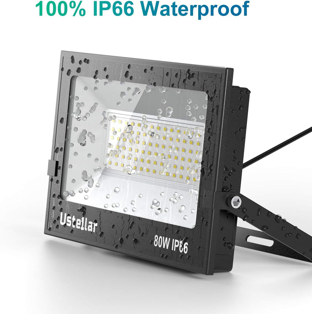 2 Pack 80W LED Flood Light IP66 Waterproof Outdoor 5000K Daylight White I40647