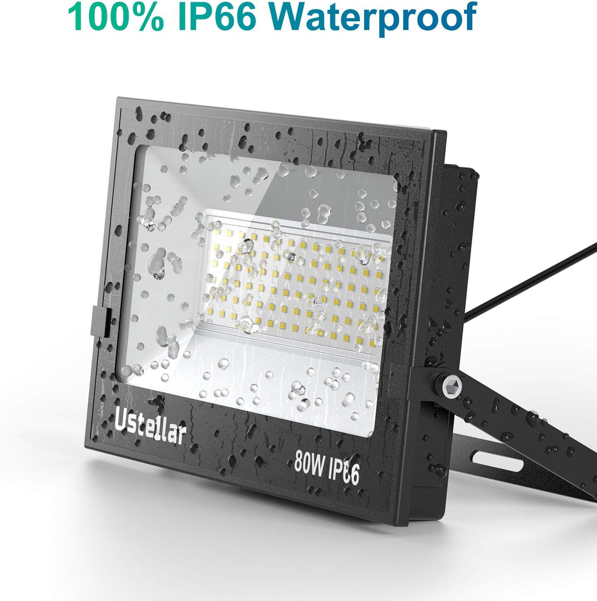 2 Pack 80W LED Flood Light IP66 Waterproof Outdoor 5000K Daylight White I40647