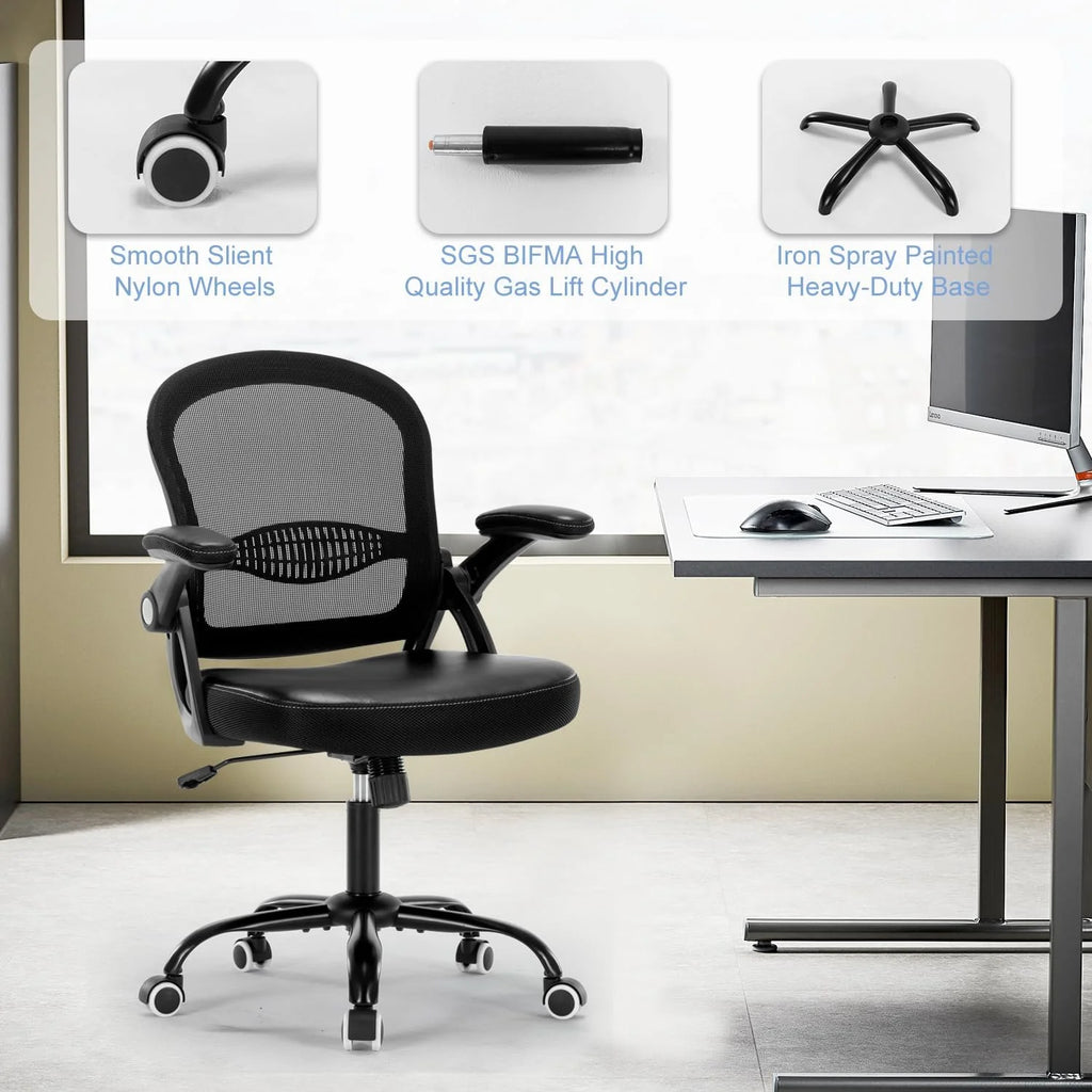 Black Ergonomic Mesh Office Chair with Flip-up Armrests Z39439