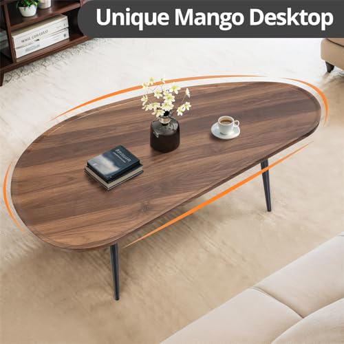 Oval Coffee Table with Metal Legs, Walnut 23.6" D x 47.2" W x 18.5" H R5466