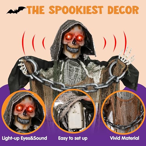 67" Halloween Animatronics Standing Pumpkin Ghost with Light-up Head, Movable Arms T284938