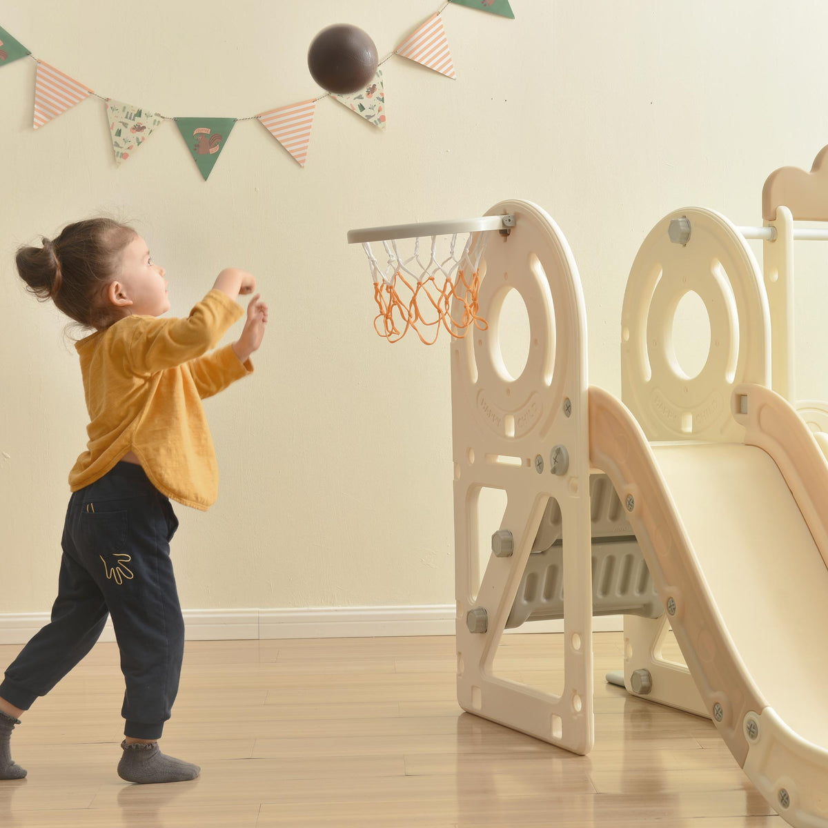 9 in 1 Kids Slide Playset with Basketball Hoop I542759