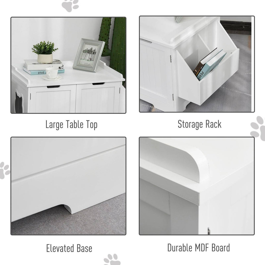 White Wooden Cat Litter Box Enclosure with Storage Rack R3612