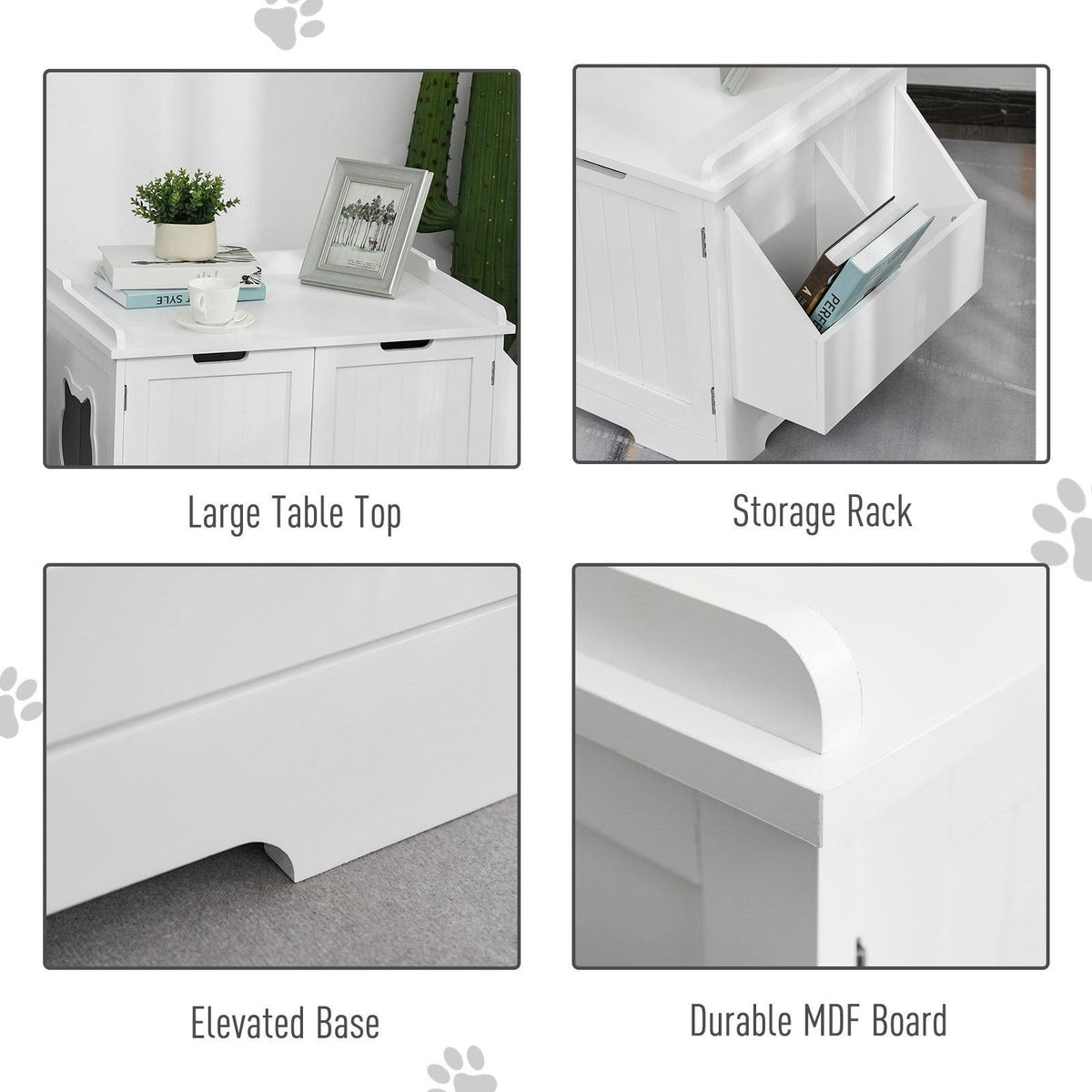 White Wooden Cat Litter Box Enclosure with Storage Rack R3612