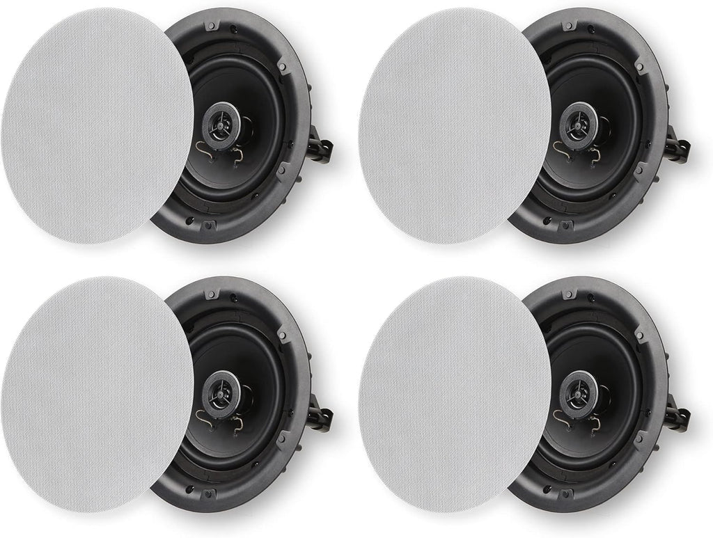 White 8 Inch 2-Way In Ceiling Round Speakers, 4 Pack E1353