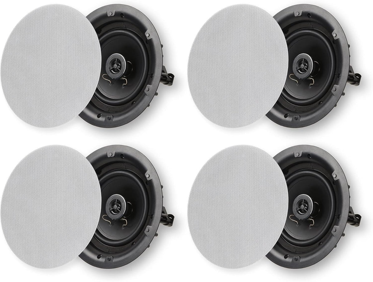 White 8 Inch 2-Way In Ceiling Round Speakers, 4 Pack E1353
