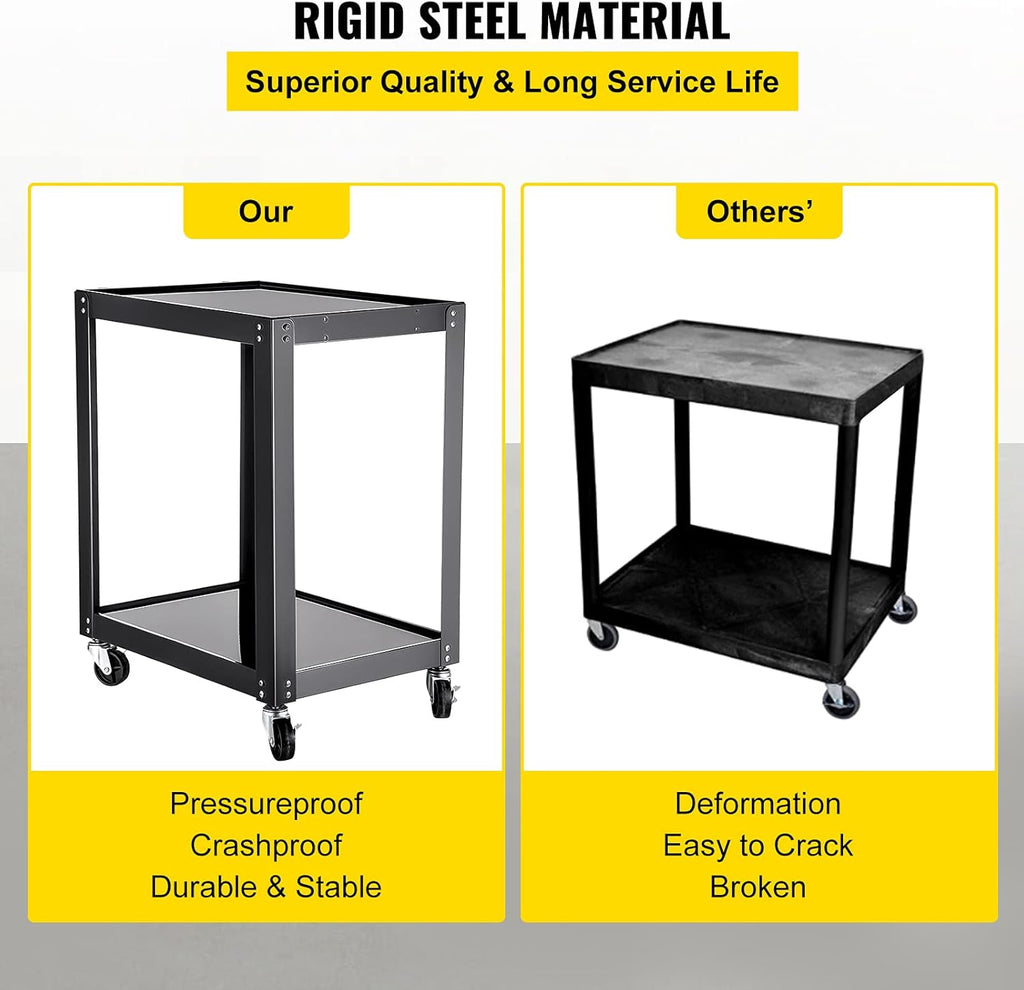 AV Cart with Power Strip, 2 Shelves, 4 Rolling Casters and 2 Locking Brakes O775