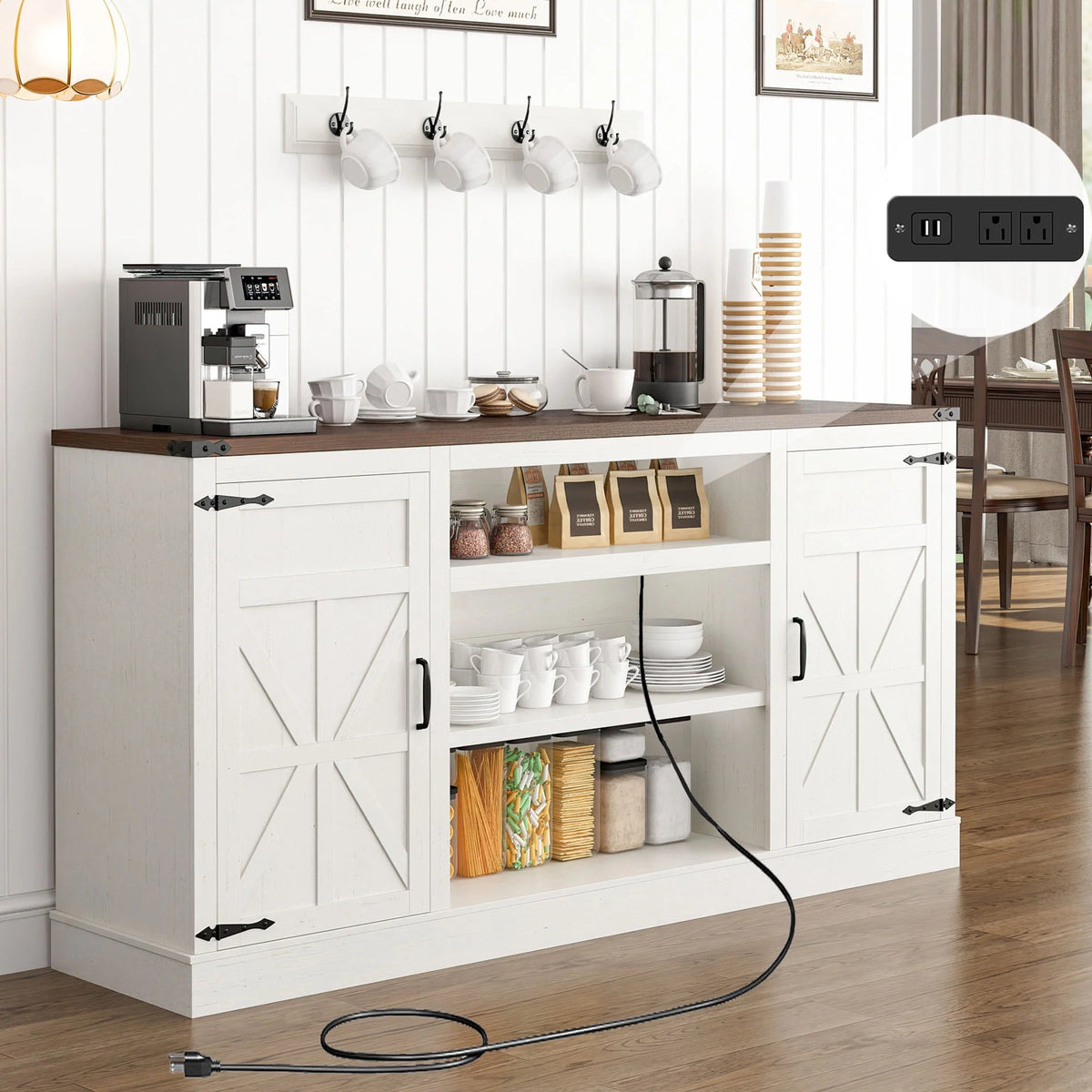 57 Double Barn Door Cabinet with Power Outlet & LED Light K6008