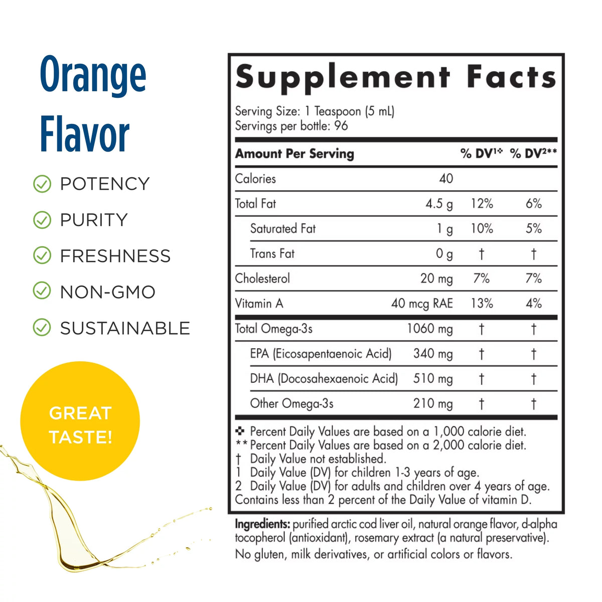 Arctic Cod Liver Oil Liquid 1060 Mg Orange 16 Oz P208771