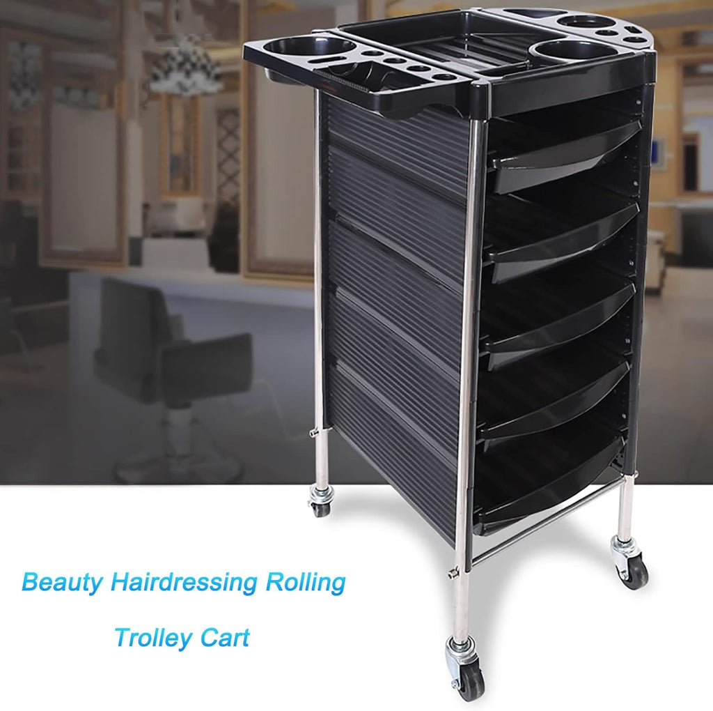 Black 5 Drawer Rolling Trolley Cart M4418