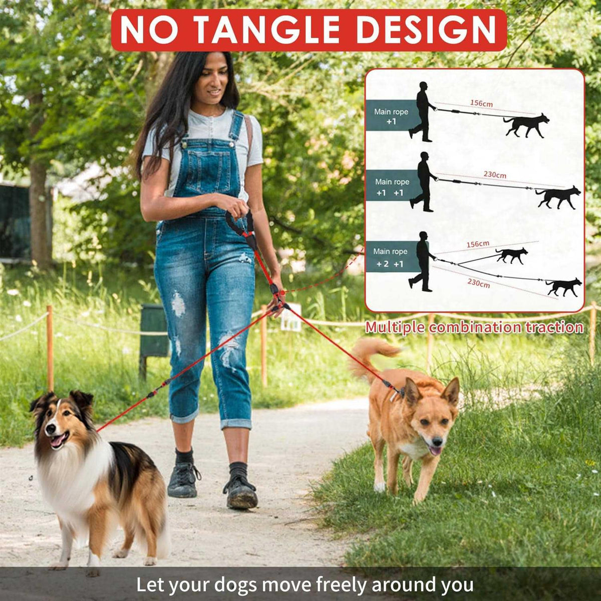 Heavy Duty 3 Way No Tangle Dog Leash with Padded Handle W4821
