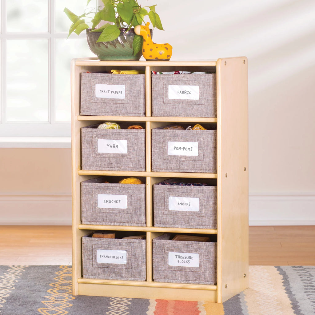 Natural 8 Fabric Bin Wood Storage Organizer C9888