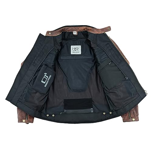 Men's Distress Zip Up Leather Motorbike Jacket D12569