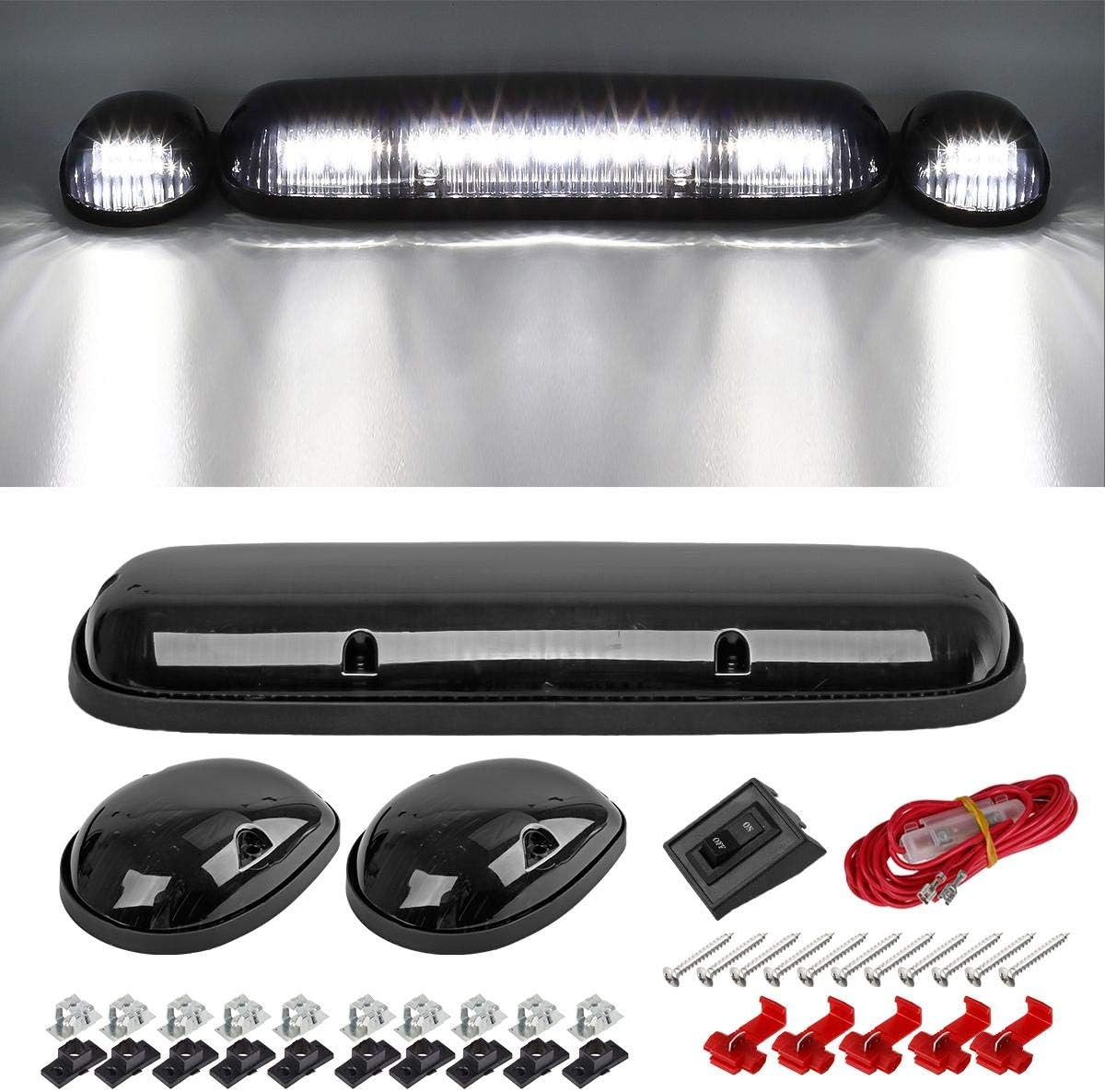 3pcs Smoke Cover Lens White 30 LED Cab Marker Roof Running Top Lights Assembly with Wire Pack J511