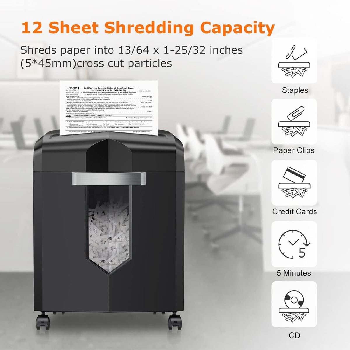 12 Sheet Cross-Cut Paper Shredder with 3.96 Gal Pullout Bin F85355