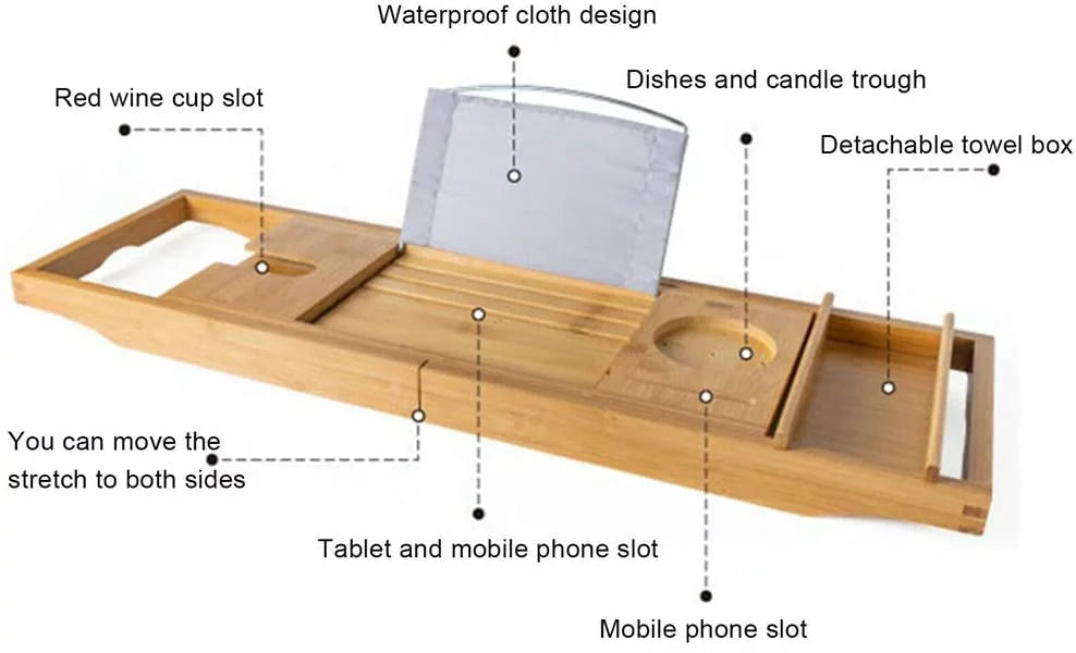 Bamboo Expandable Bathtub Caddy Tray with Wine Glass Holder Z3738