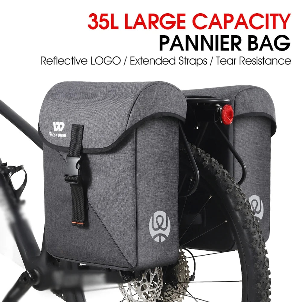 35L Bike Double Bag Rear Seat Luggage Carrier Trunk Bag X530690