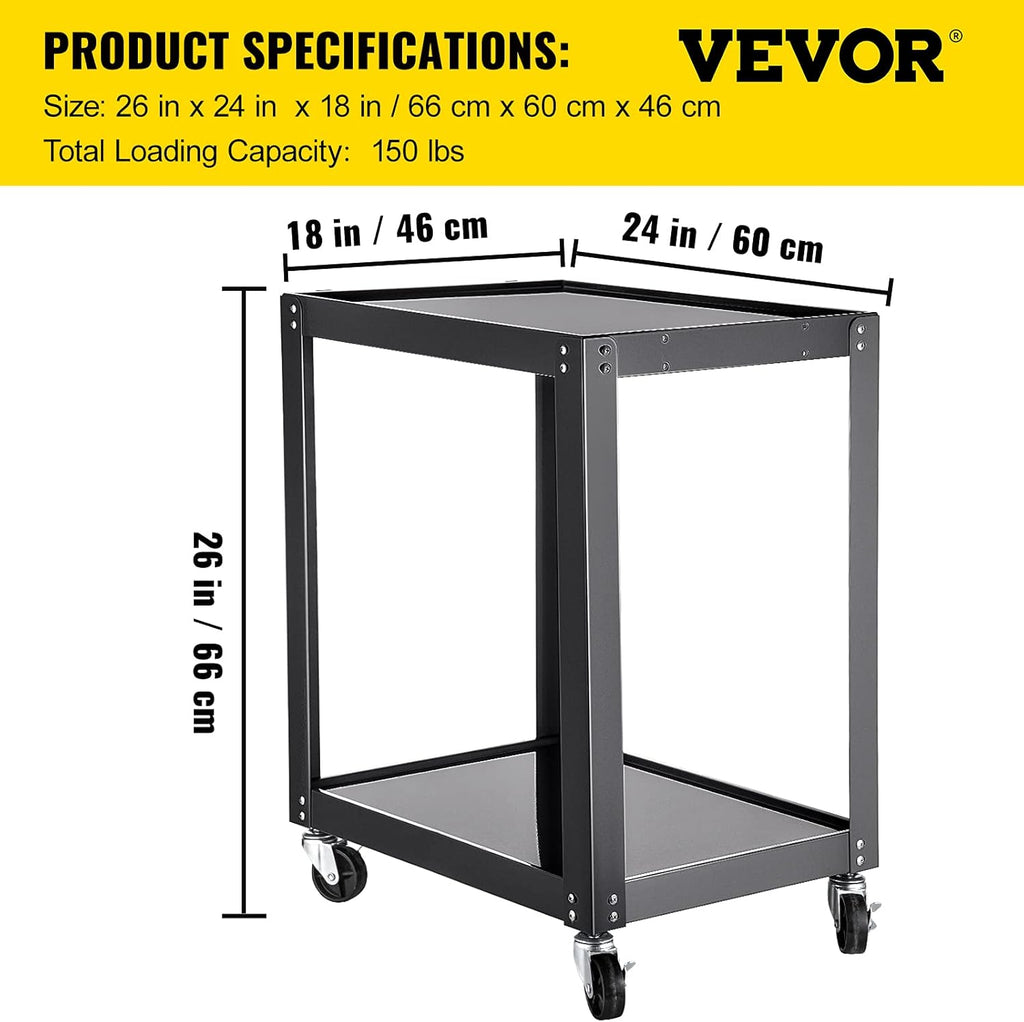 AV Cart with Power Strip, 2 Shelves, 4 Rolling Casters and 2 Locking Brakes O775