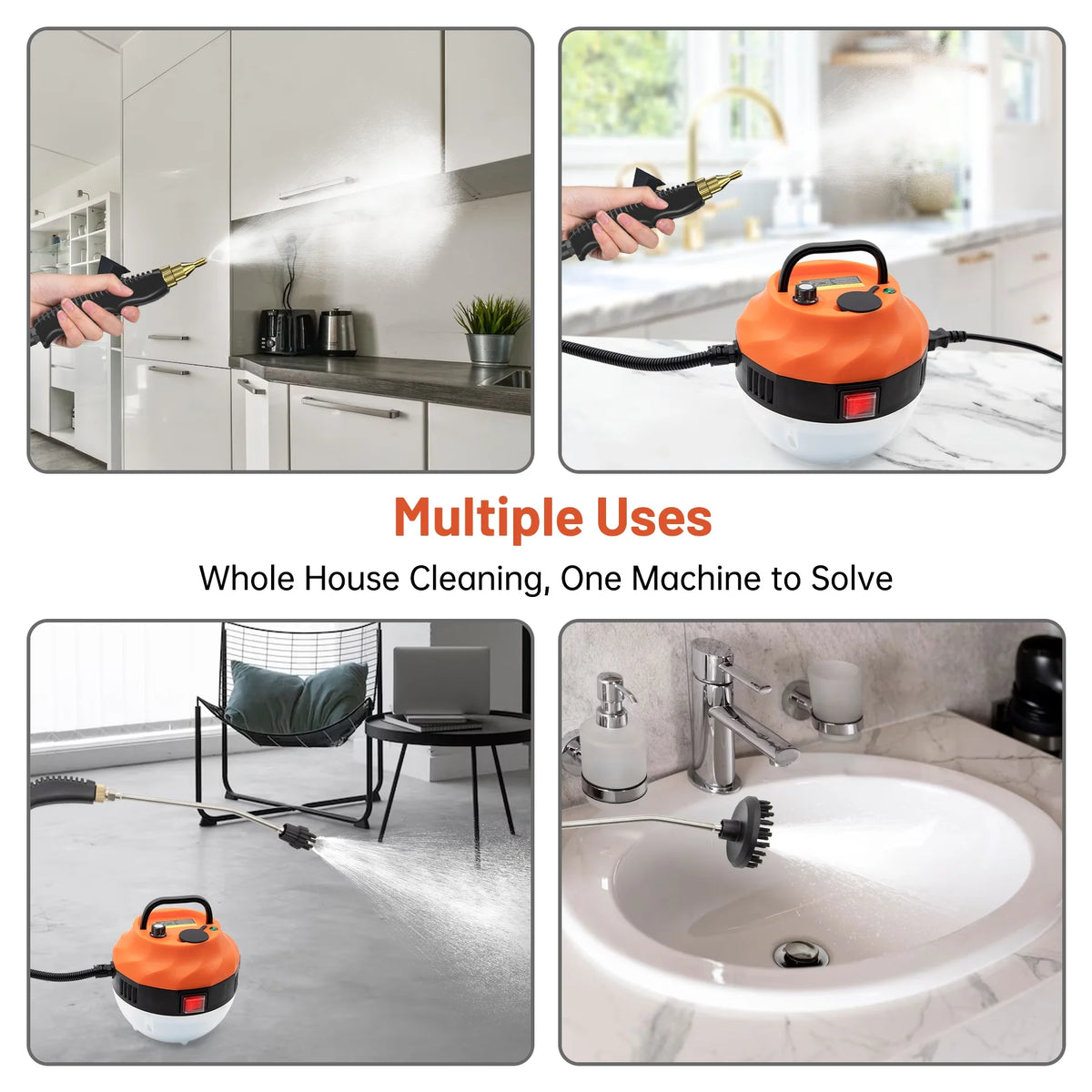 2500W High Pressure Portable Handheld Steam Cleaner with 3 Brush Heads T594583