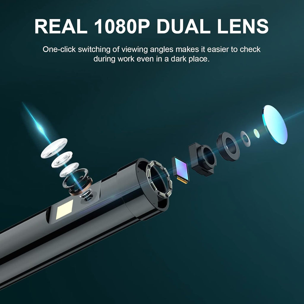 Dual Lens 1080P Borescope Inspection Camera with 16.5FT Semi-Rigid Cable, 32GB Card, Pack of 2 R8248