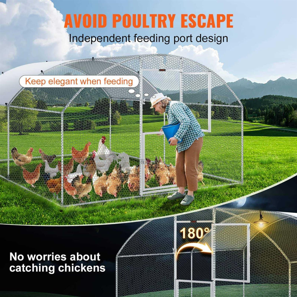 Large Metal Chicken Coop with Run and Waterproof Cover W371