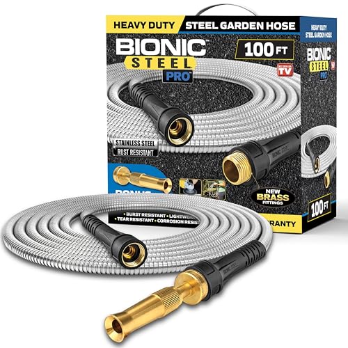 100 Ft Stainless Steel Garden Hose with Nozzle Z366