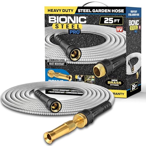 100 Ft Stainless Steel Garden Hose with Nozzle Z366