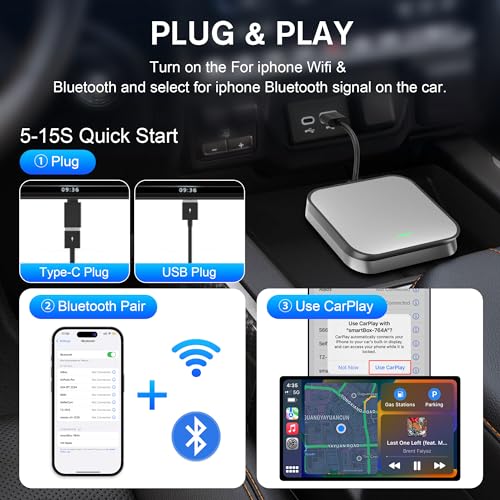 Grey Wireless Carplay Adapter with USB C Receiver O882
