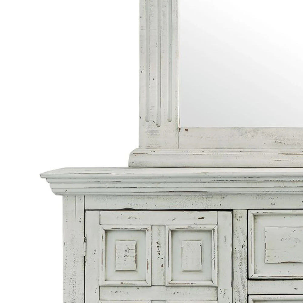 White 6 Drawer Wood Dresser and Mirror Set D51884