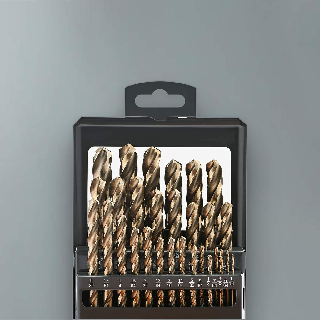 29PCS HSS Cobalt Drill Bits Set 1/16 to 1/2 with Three Flute R5577