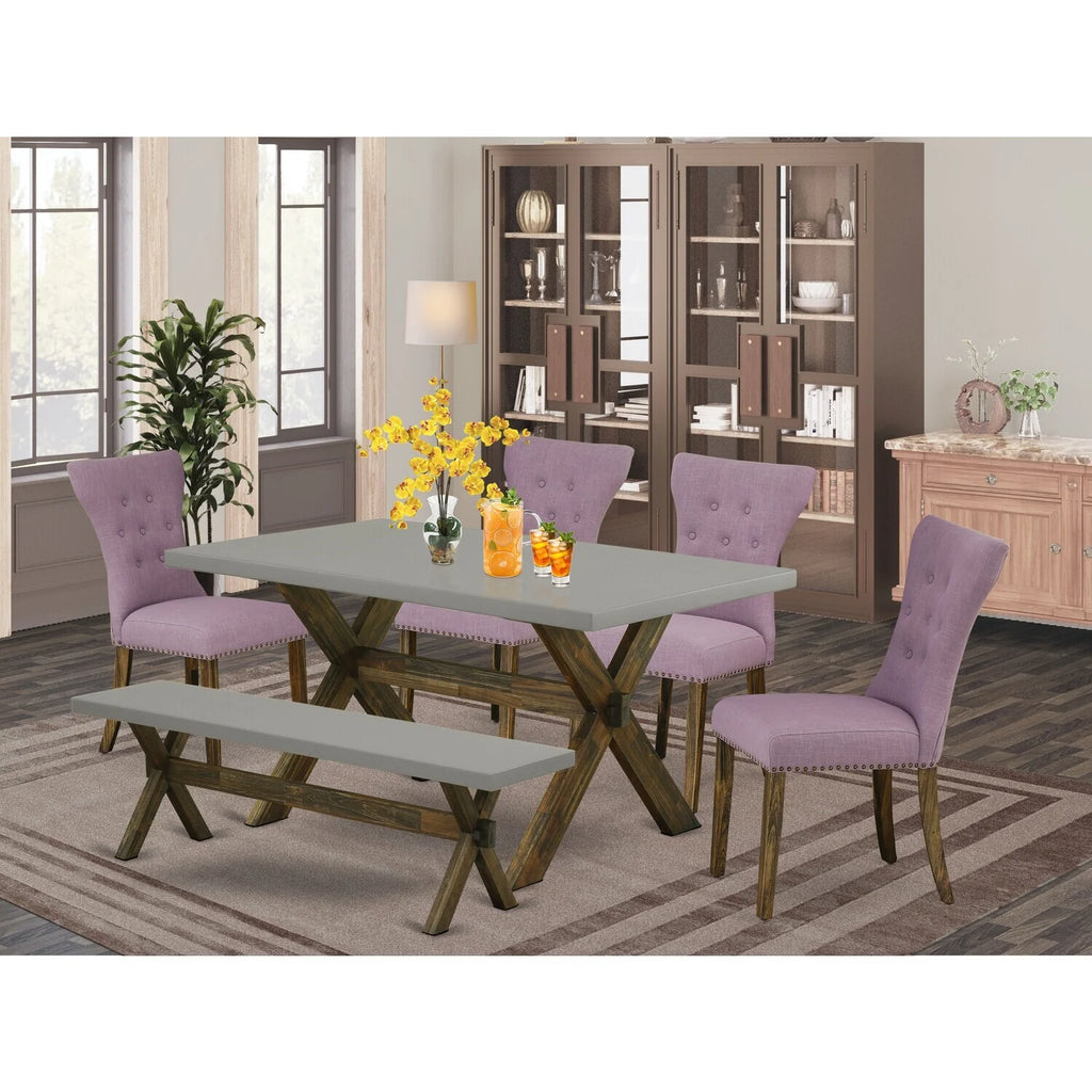 6-Pc Dining Table Set with Bench and Parson Chairs V416