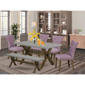 6-Pc Dining Table Set with Bench and Parson Chairs V416