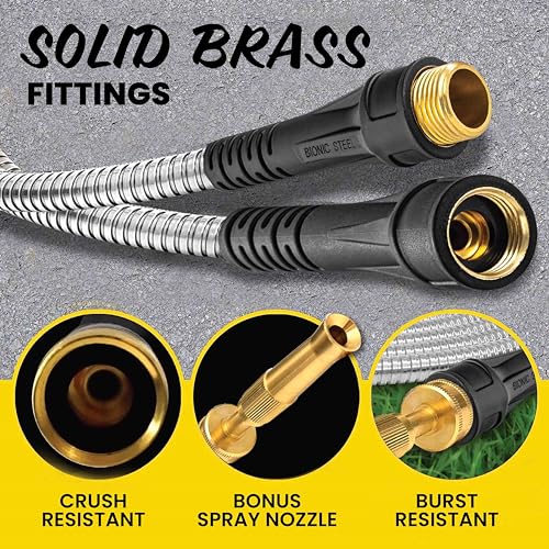 100 Ft Stainless Steel Garden Hose with Nozzle Z366