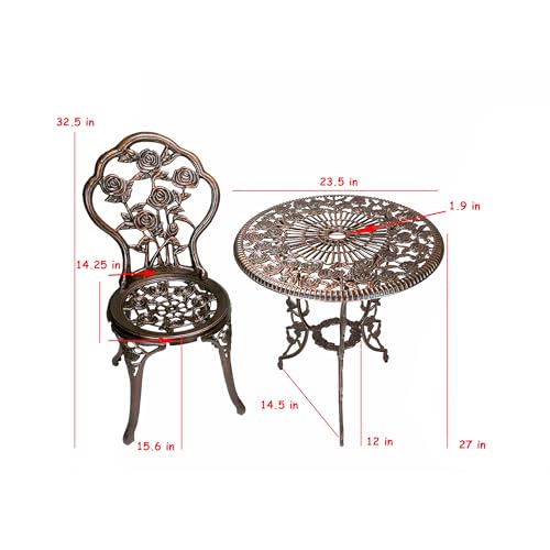 3-Piece Rose Bistro Set with Cast Aluminum Top Table R246