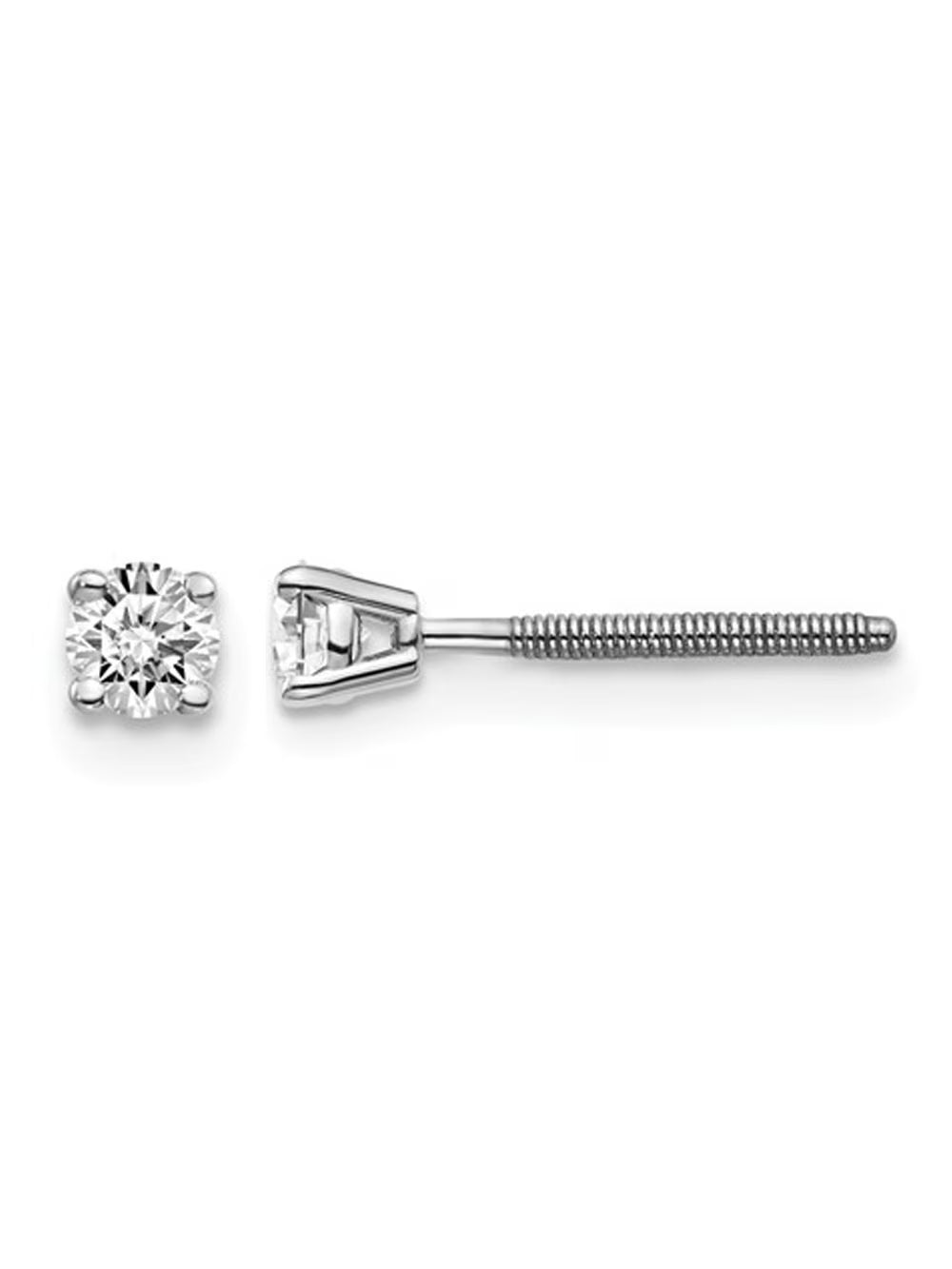 14K White Gold Diamond Solitaire Stud Earrings with Screwbacks P655