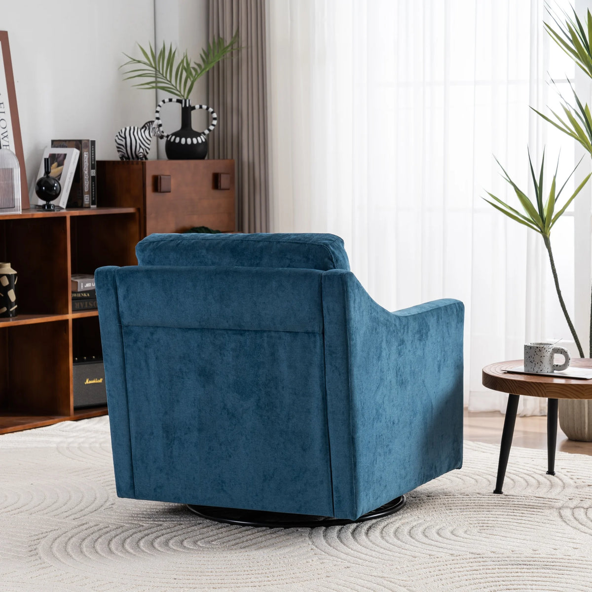 Large Navy Blue Linen Fabric Swivel Armchair S928940