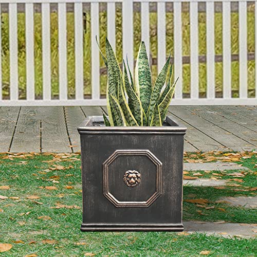 10.2"x10.2"x10.2" Antique Gray Concrete Planter with Drainage Hole B465093