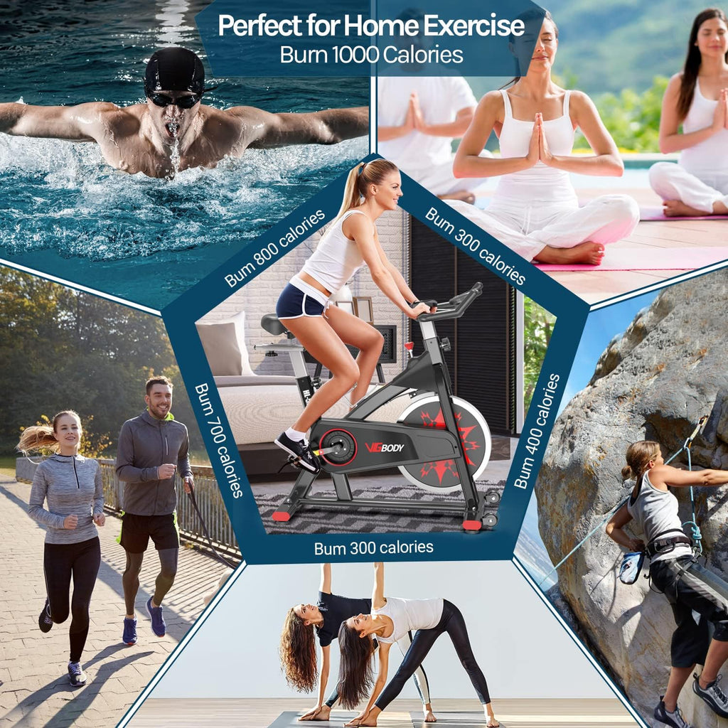 Exercise Bike Indoor Cycling Bike Adjustable Stationary Bicycle Upright Bike J14282