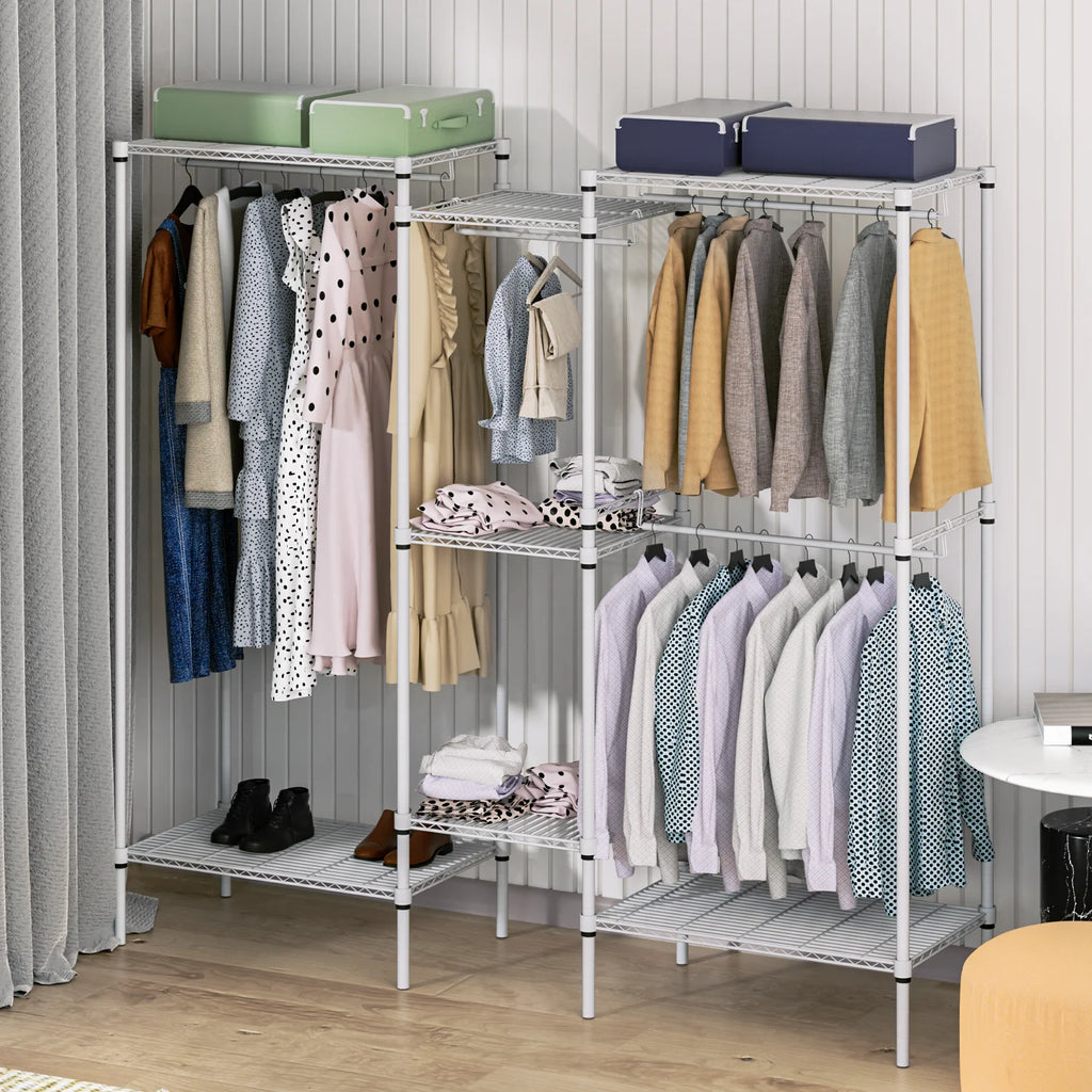 White Adjustable Carbon Steel Freestanding Garment Rack with 4 Hanger Rods O82145