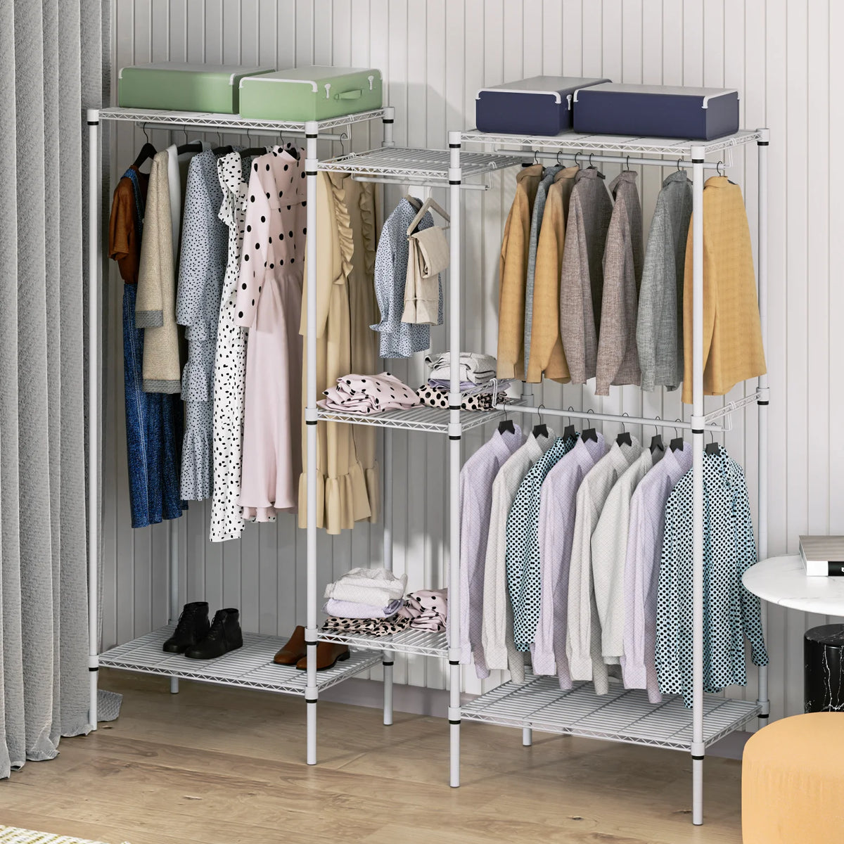 White Adjustable Carbon Steel Freestanding Garment Rack with 4 Hanger Rods O82145