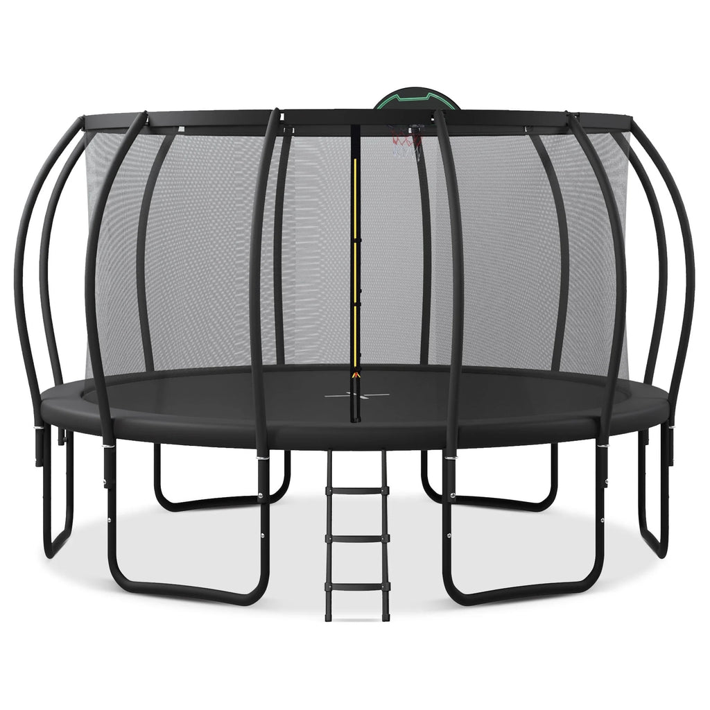 12FT-16FT Trampoline with Enclosure, Basketball Hoop, Wind Stakes I966