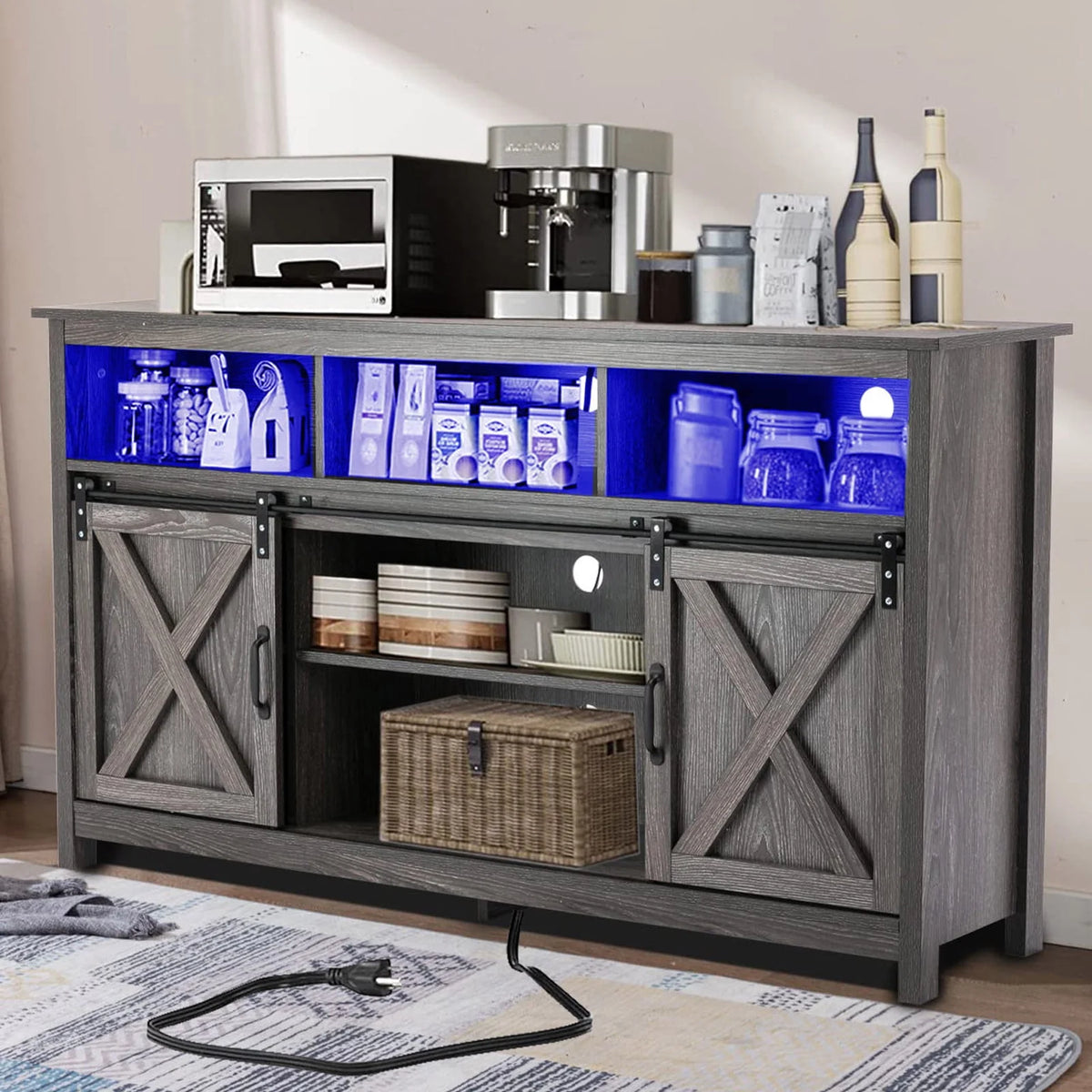57 Double Barn Door Cabinet with Power Outlet & LED Light K6008